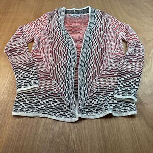 ZOZO Linen Blend Knit Cardigan Womens M Red Cream Open Boho Cottagecore